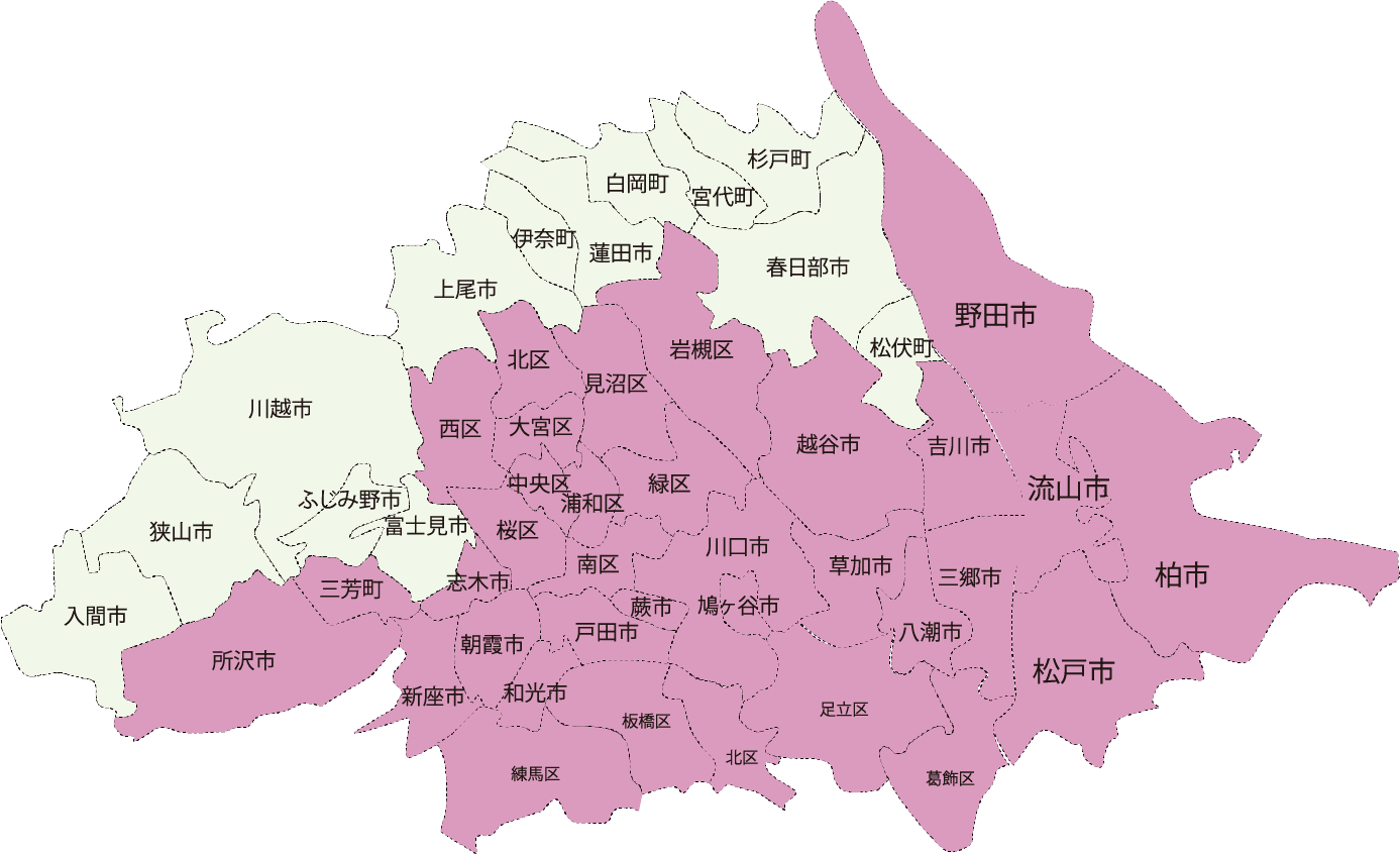 埼玉・千葉・東京の対応エリアマップ