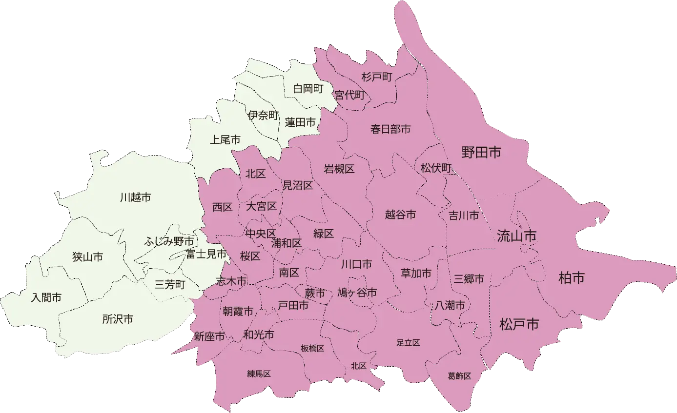 埼玉・千葉・東京の対応エリアマップ